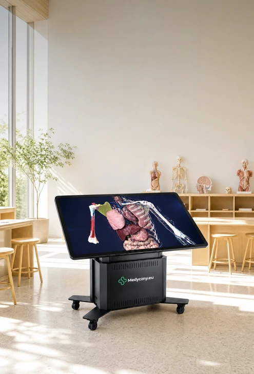 Studentin an einem interaktiven 3D-Anatomietisch