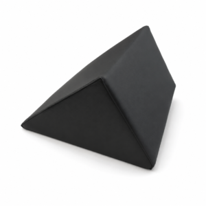 Black wedge-shaped cushion with a triangular panel design on a white background for a product photo.