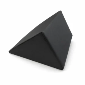 Black wedge-shaped cushion with a triangular panel design on a white background for a product photo.