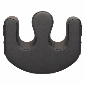 Black U-shaped travel neck pillow with plush interior and curved side supports for neck comfort