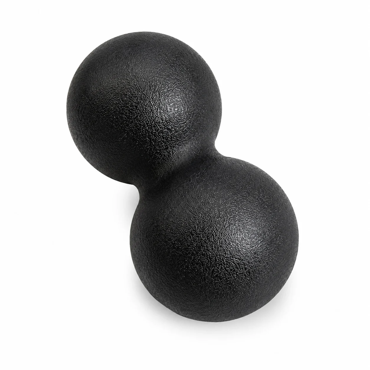 Black textured kettlebell on a white background, viewed from an angled top-left.
