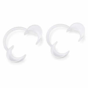Two clear crescent-shaped dental mouth guards on a white background.