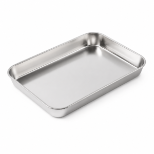 Stainless steel rectangular baking tray with rounded corners