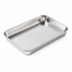 Stainless steel rectangular baking tray with rounded corners