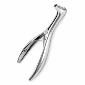 Stainless steel dental extraction forceps on a white background