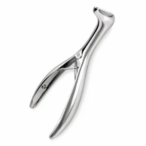 Stainless steel dental extraction forceps on a white background