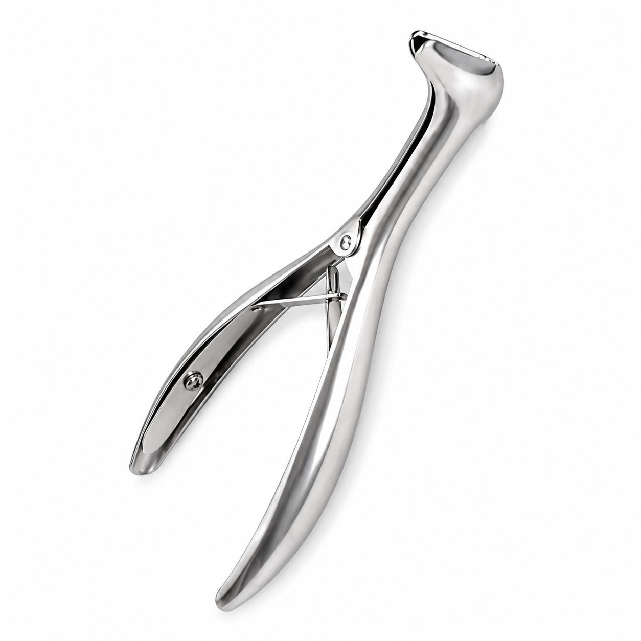 Stainless steel dental extraction forceps on a white background